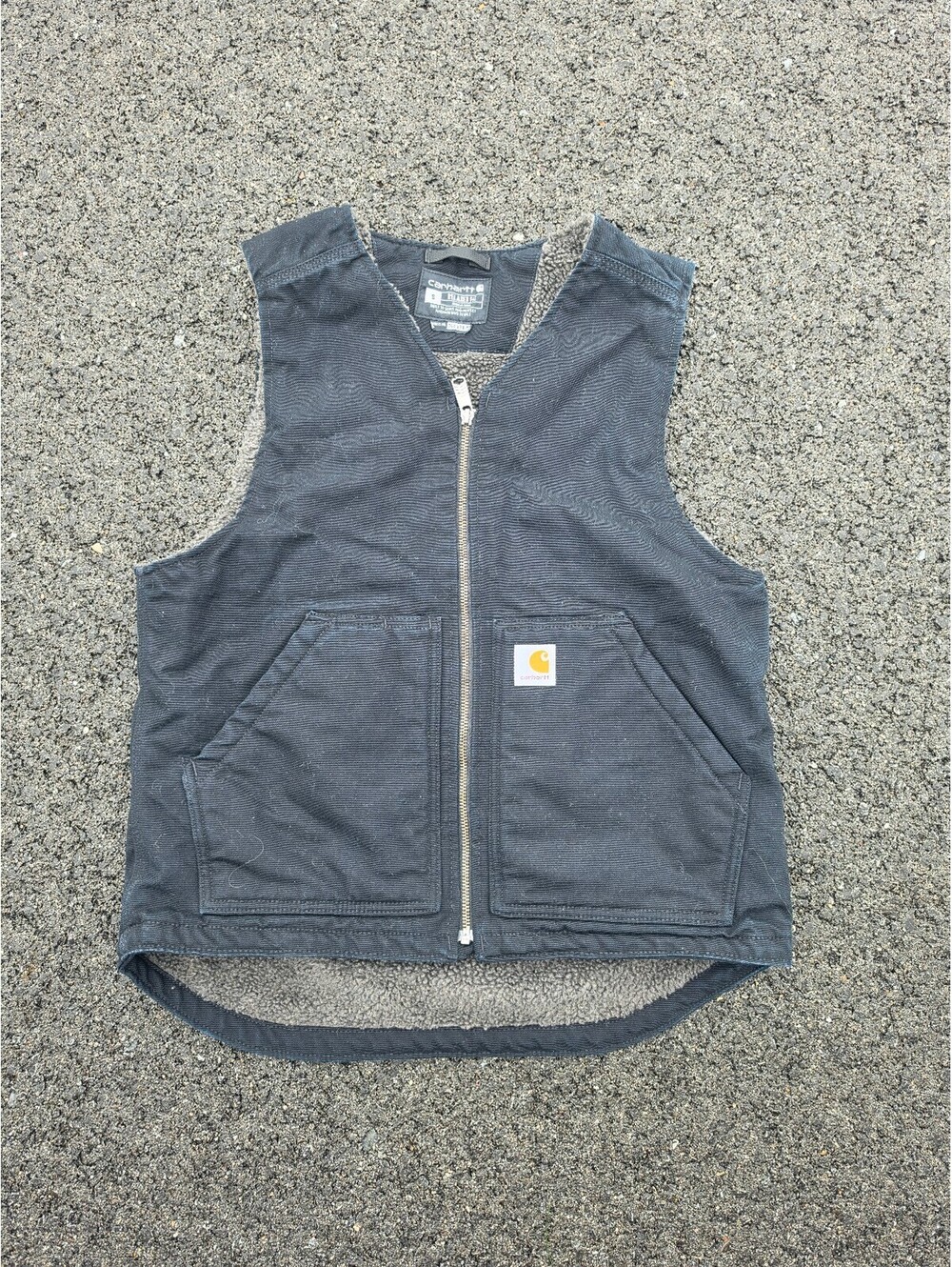 Carhartt Vest Mens Small Black Duck Canvas Sherpa Lined Insulated Full Zip